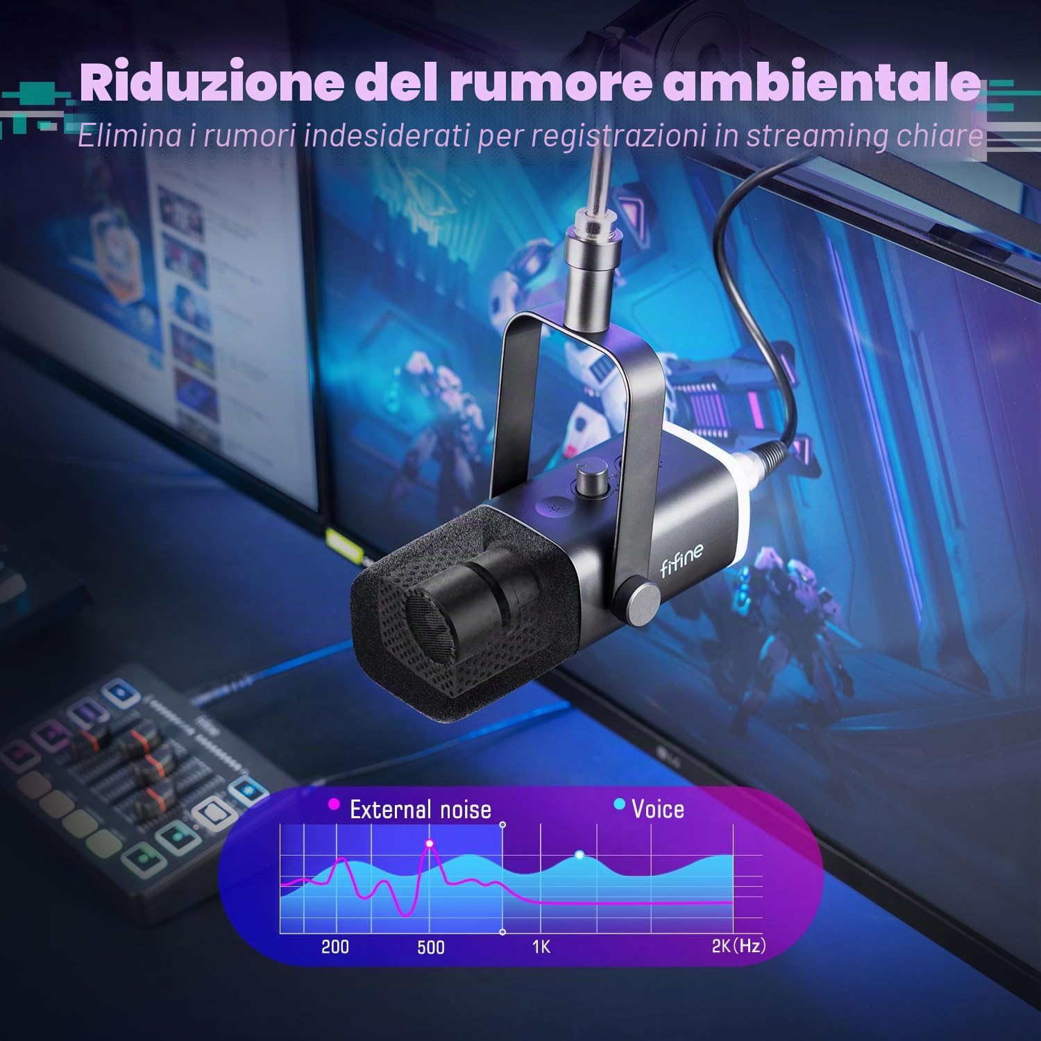 FIFINE XLR Streaming Microfono Dinamico per Podcasting, Mixer Audio PC con Interfaccia XLR (AM8 + SC3)