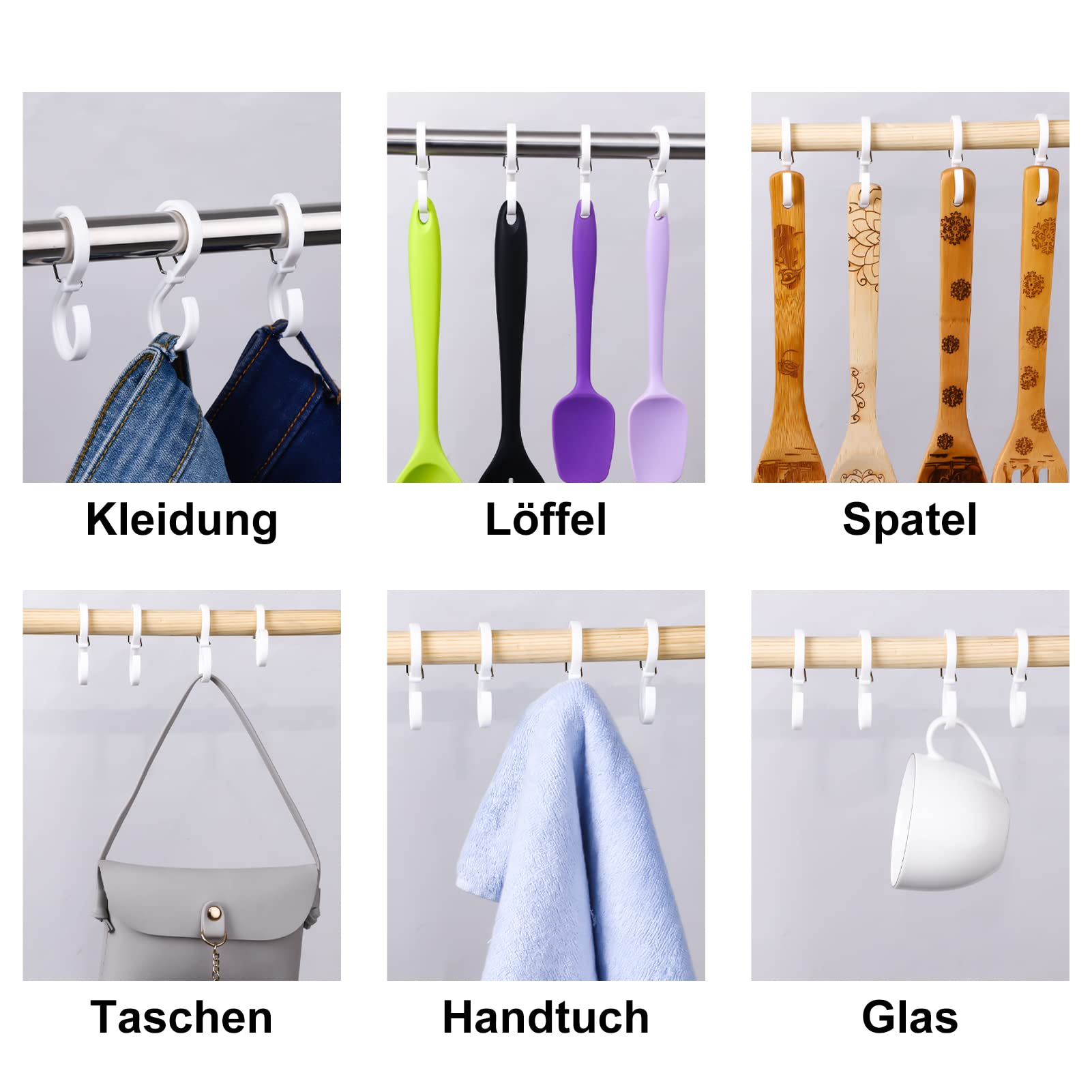 Jostift 24 ganci a S bianchi da appendere, antigoccia, gancio di sicurezza per appendiabiti, cucina, bagno, camera da letto, ufficio, giardino