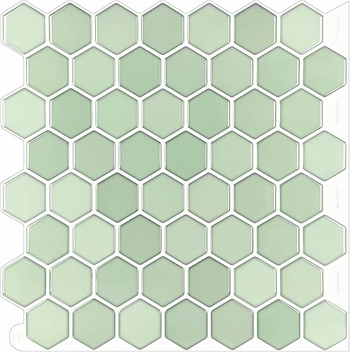 Azulejo sintético hexagonal 3D verde salvia brillante delgado y flexible paquete de 10 unidades para cocina, baño, autocaravana, remodelación de