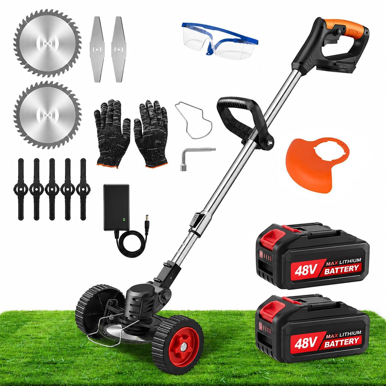 Electric Wireless Rechargeable Edge Cutter 48V - 25cm Cutting Width | 2-in-1 Mower & Trimmer | Adjustable Height | 3 Blade Types | Lightweight & Portable | Lawns & Gardens (Old-Black)