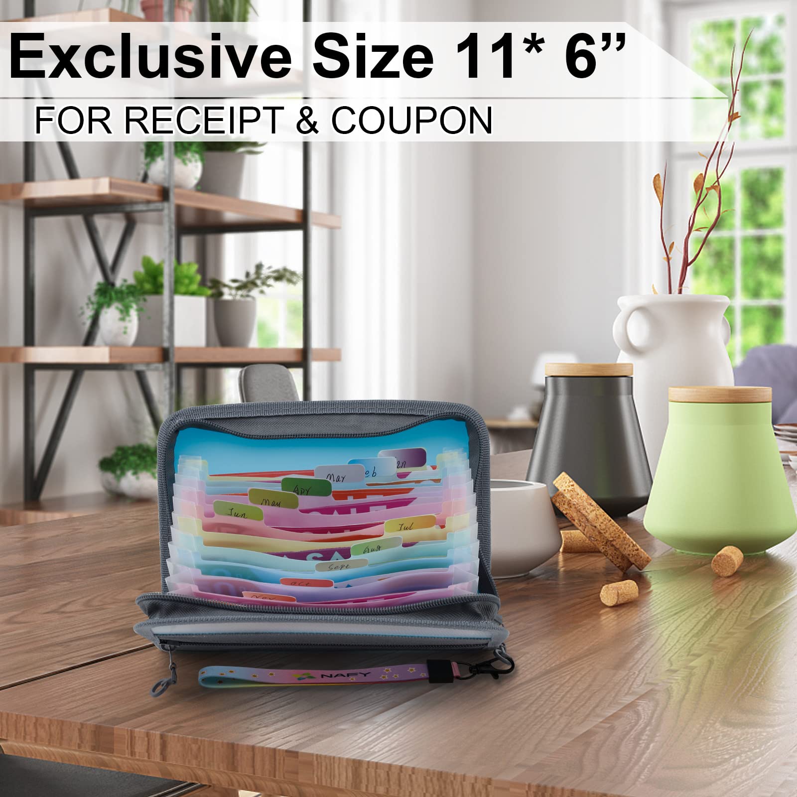 NAFY Small Accordian File Organizer,A6 Size 13 Pockets Coupon Receipt Holder Organizer Wallet with Zipper,8X5.3 Inches Portable Accordion Expanding Folders Wallet for Coupon,Receipt,Bills,Cash(Blue) - Image 2