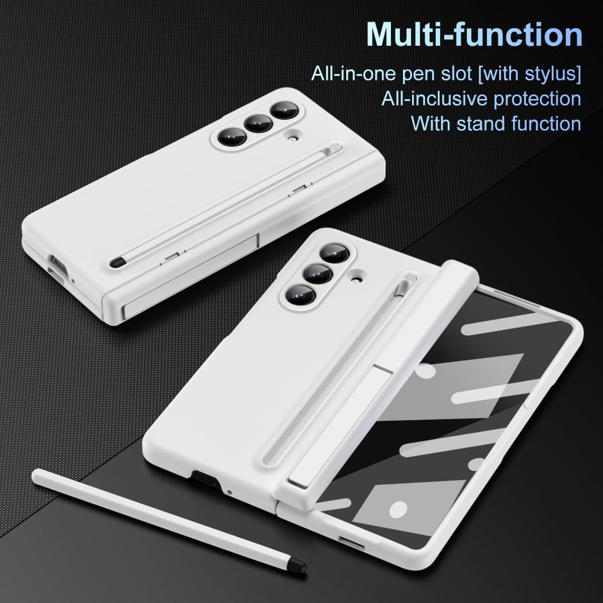 for Samsung Z Fold 7 Case with Screen Protector, Built-in S Pen Holder and Stylus, Hinge Protector Cover for Samsung Galaxy Z Fold7, Pen is Included-White