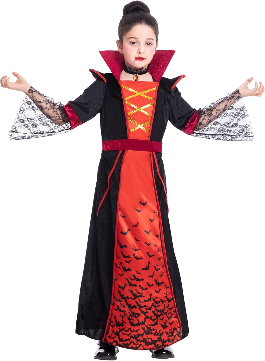 Miniatura 2 de Fooecor Halloween Vampire Costume for Girls Gothic Victorian Queen Dress Up Party Vampire-Themed Party with Vampire Fangs