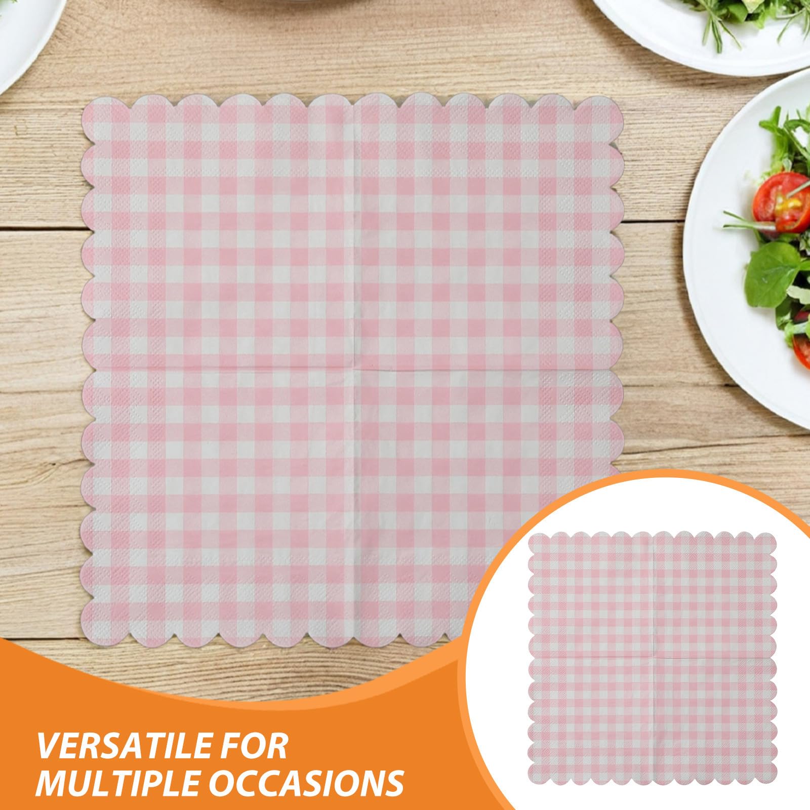UPKOCH Lot de 12 serviettes en papier roses et blanches : 24,4 x 24,4 cm, 3 plis, motif, bords festonnés – Serviettes jetables pour fêtes (Noël, baby shower, enterrement de vie de jeune fille,