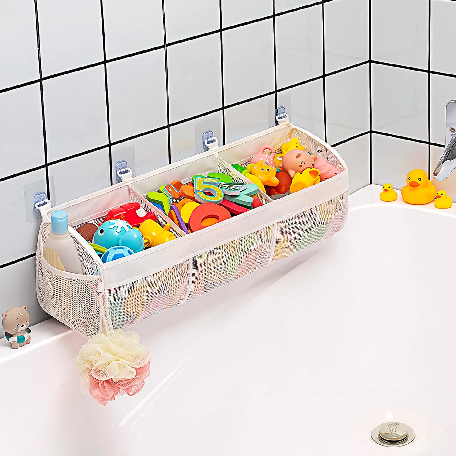 Austion Original 3 Compartment Horizontal Large Openings Bath Toy Organizer for Tub Capacity Upgrade Bath Toy Storage and