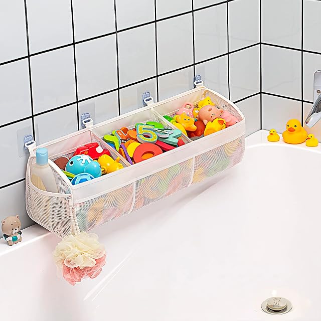 Original 3 Compartment Horizontal Large Openings Bath Toy Organizer for Tub Capacity Upgrade Bath Toy Storage and Holder