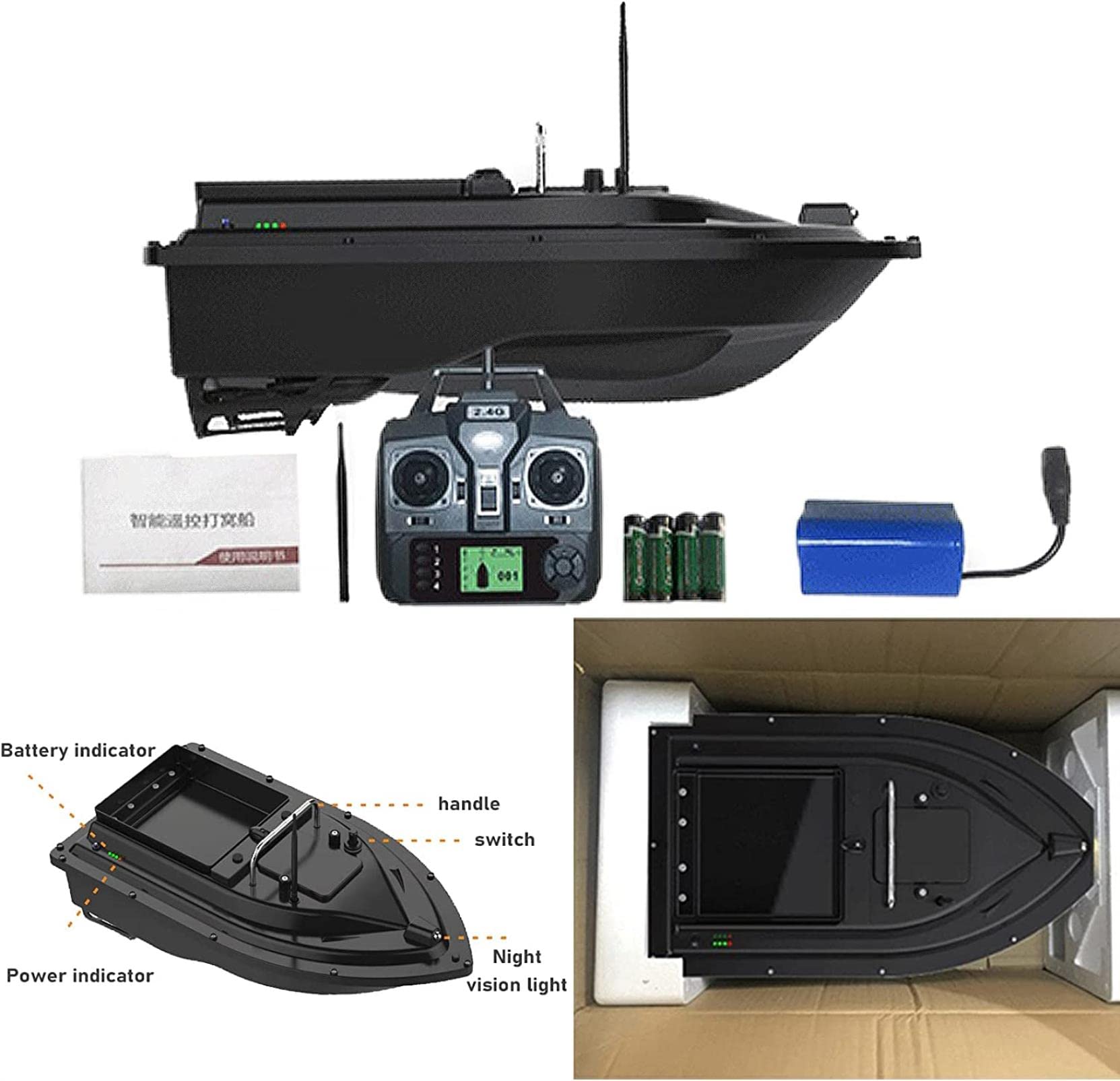 Barca Radiocomandata da Pesca, Barca Esca da Pesca, Barchino Carpfishing con GPS per Appassionati di Pesca e Piscicoltori, Carico 2 kg, Batteria 5200/9600mAh