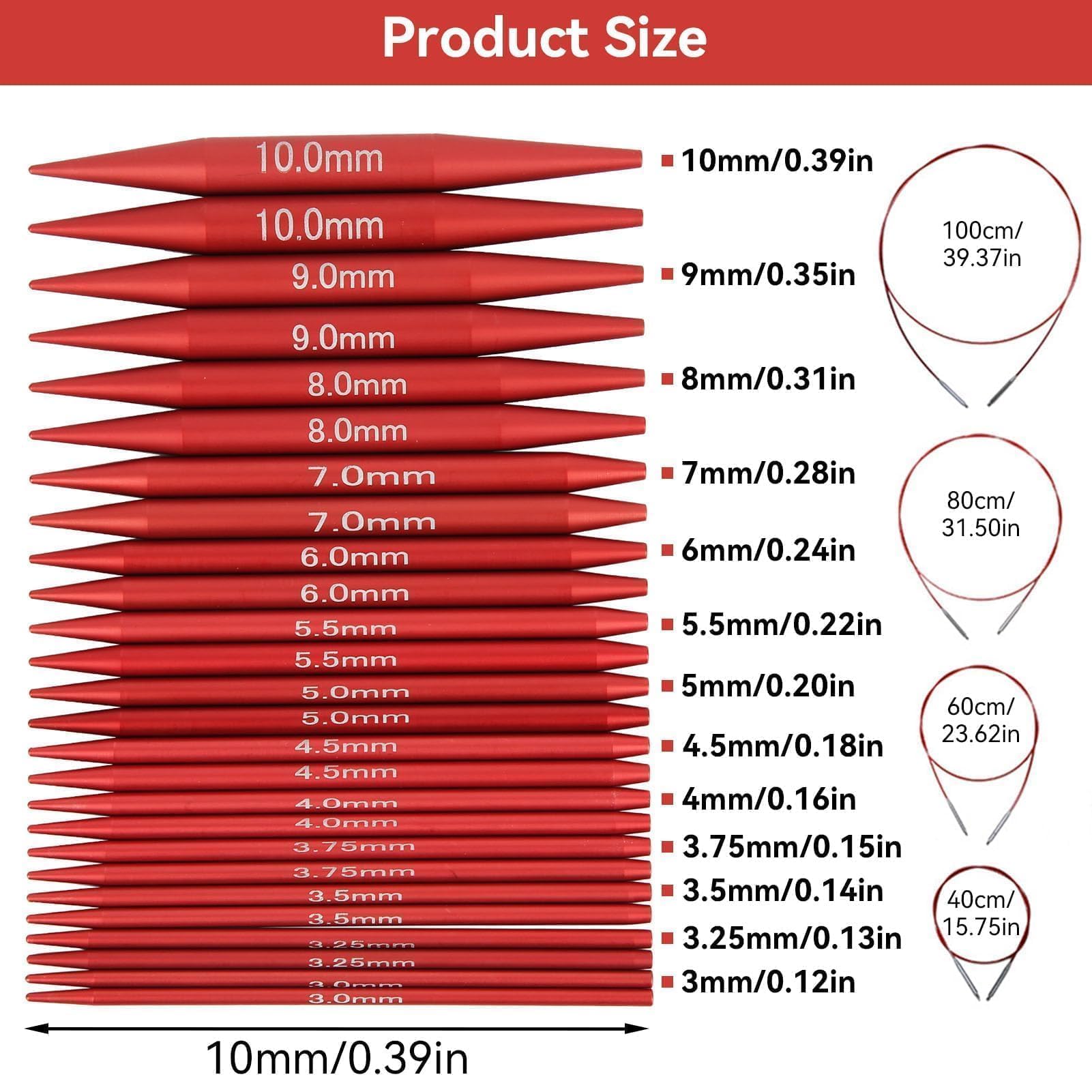 Kit 13 Paia Aghi Maglia 4 Pollici Lungo, Set di Aghi Circolari Alluminio Cavi 40/60/80/100cm Uncinetto Maglia Uncinetto Staccabile con Custodia per Maglia DIY