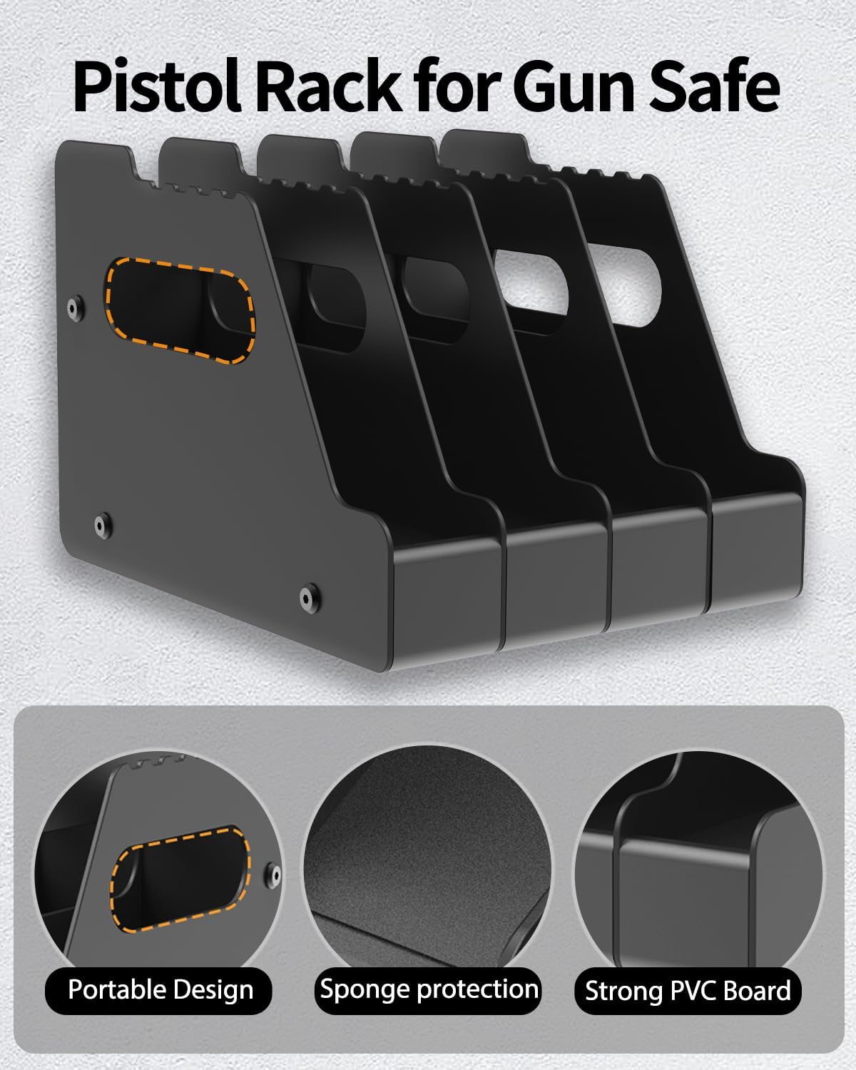 Pistol Rack for Gun Safe, Can Hold Up to 4-8 Pistols Gun Cabinet Accessories, Foam-Protected Gun Storage Rack, for Revolver, Glock 17 19 26 27 43 Pistol Accessories