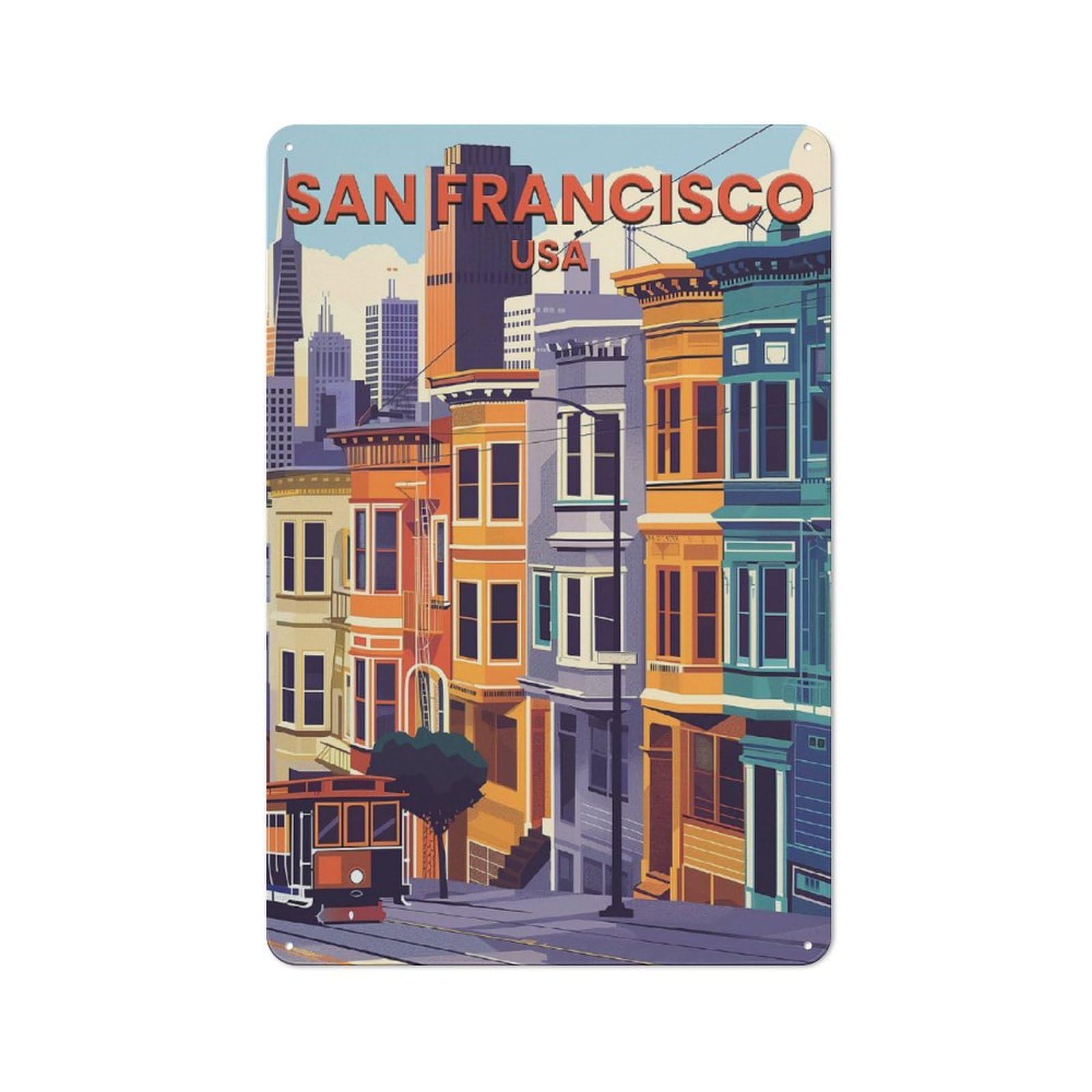 Junmoney San Francisco Rustic Metal Wall Decor 30X20cm, Country Metal Sign For Kitchen, Cottage, Porch Or Garden Room