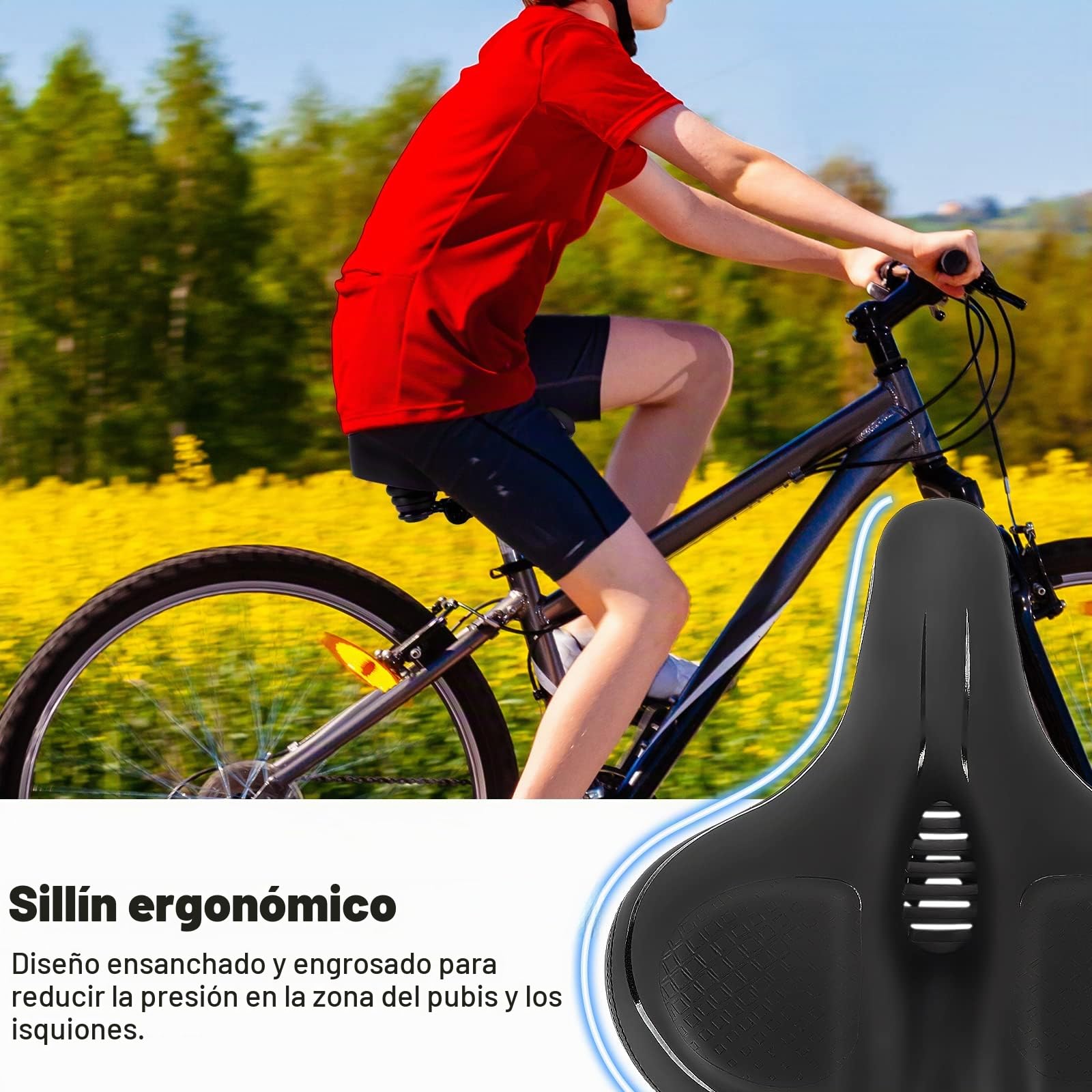TONBUX Sillín Bicicleta Extra Grande, Sillín de Bicicleta Muy Cómodo Impermeable, Sillin Bici Ergonómico, Asiento de Bicicleta Transpirable para MTB/Bicicleta Urbana/Bicicleta de Carretera/Ebike