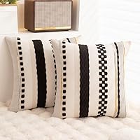 Vista 4 de Fundas de almohada decorativas estilo bohemio de 18x18, juego de 2, para sofá, cama, fundas de cojín cuadradas a rayas para granja, fundas