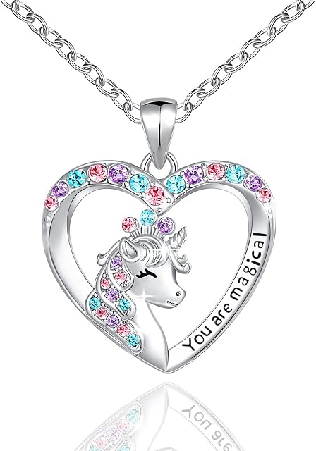 Luckimoli You are Magical Necklace for Girls Crystal Heart Pendant Necklaces Jewelry Gifts for Girls Daughter Granddaughter Niece Birthday