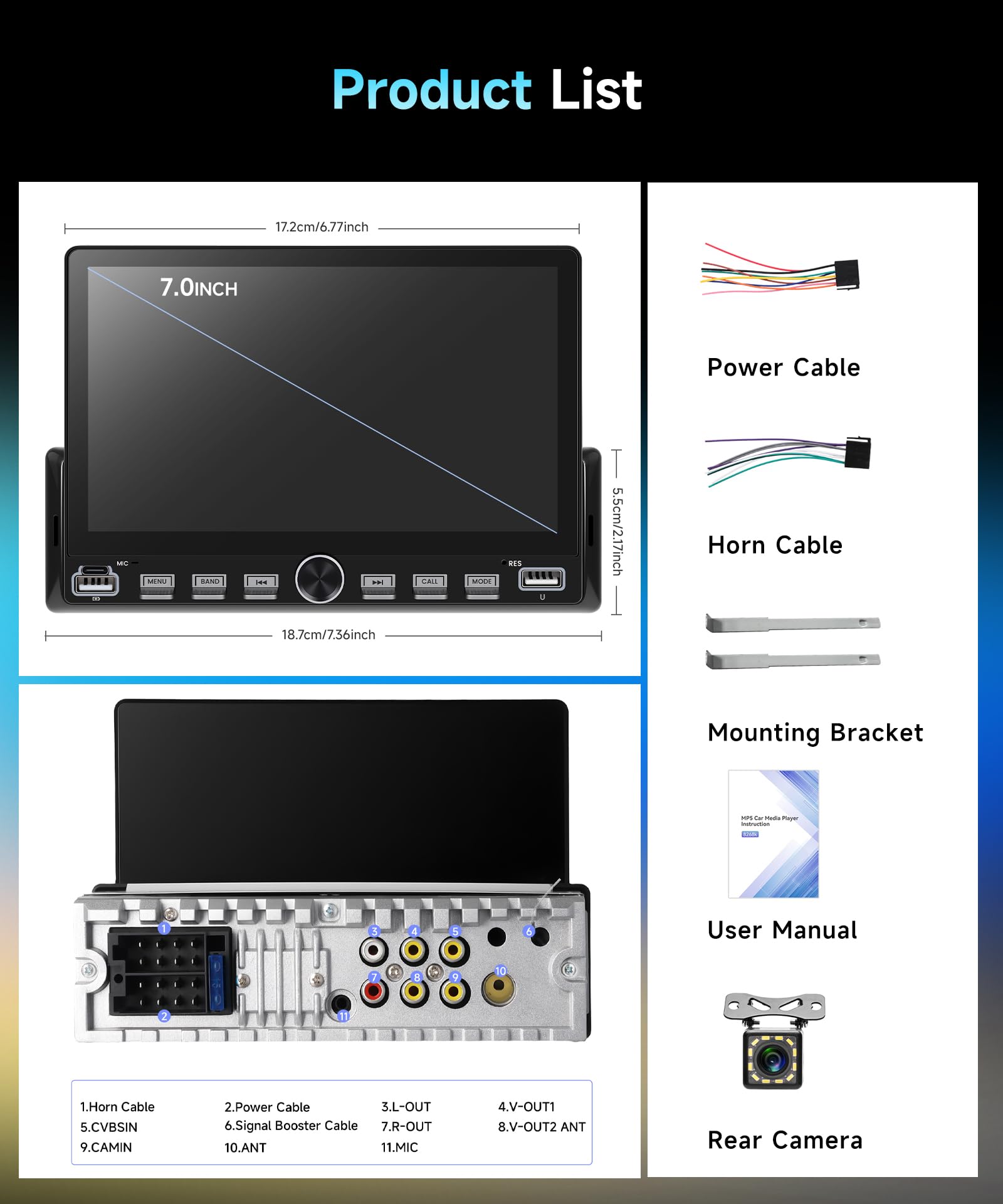 VECHTEL 7" Autoradio 1 Din con carplay wireless Android Auto, radio FM con Blurtooth, sistema di navigazione,2 USB/SD/AUX,con tasti pianoforte,video online,Mirror Link,telecamera di retromarcia