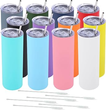 Dongni Skinny Tumbler with Lid 20 oz Stainless Steel Vacuum Insulated Double Wall Travel Coffee Water Tumblers Cup Mix 12pack