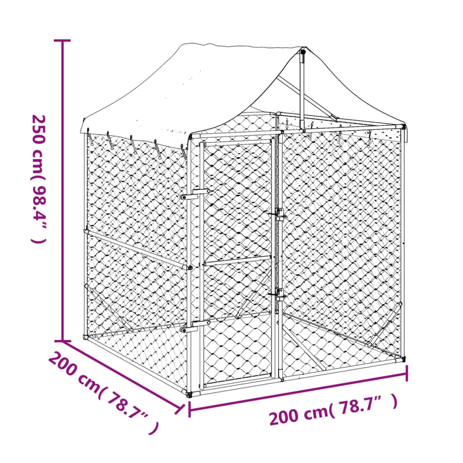 ARKEM Perrera de Exterior con toldo Acero galvanizado Plata 2x2x2,5 m Jaula Perro Grande Voladera