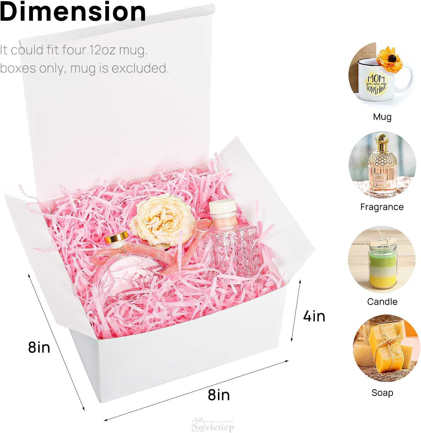14 Pack White Gift Boxes, 8x8x4 Inches Gift Boxes with Lids for Mother's Day, Bridesmaid Groomsmen Proposal Box, Birthday Gift Box and Party Favor Boxes with 28M String, 14xTags, Stickers, Sealing Adhesives