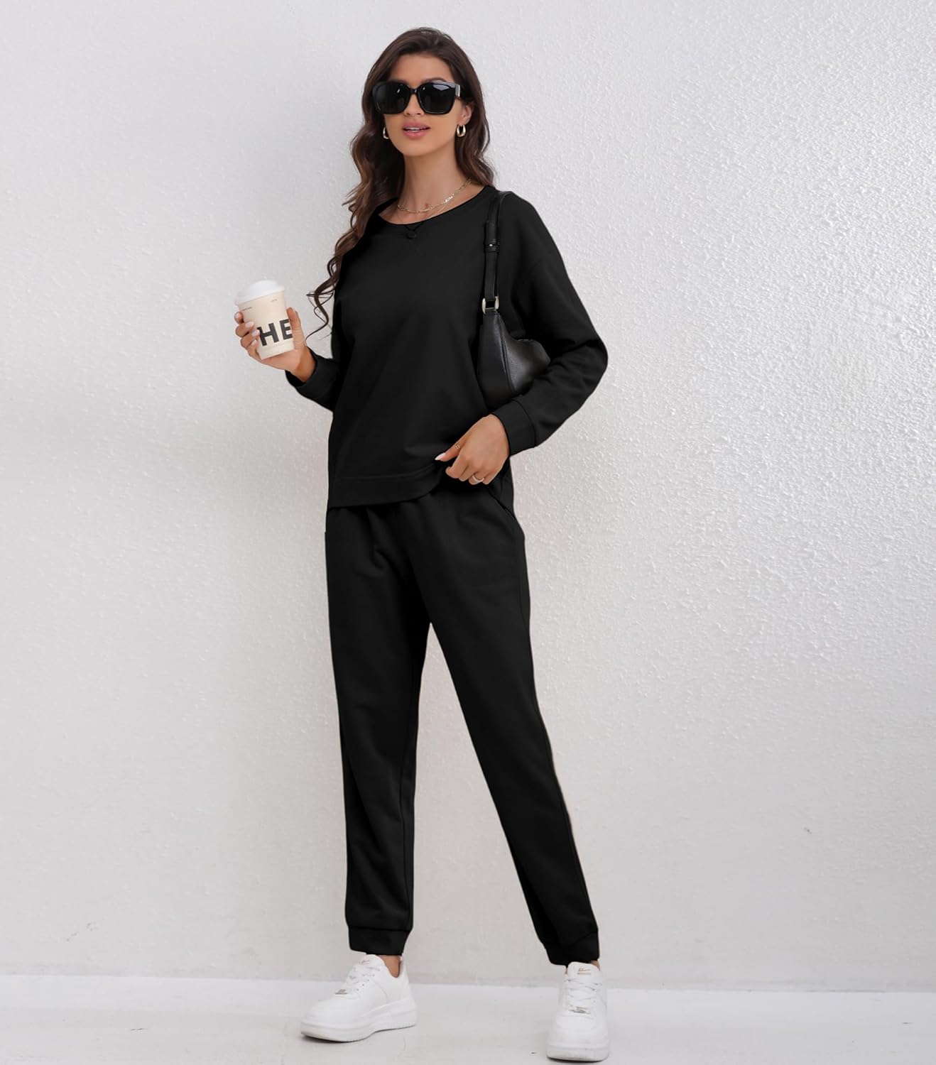 DAVID ARCHY Cotton Lounge Sets for Womens Pajama Soft Comfy Loungewear Round Neck Long Sleeve Sweatshirt Pants Tracksuit