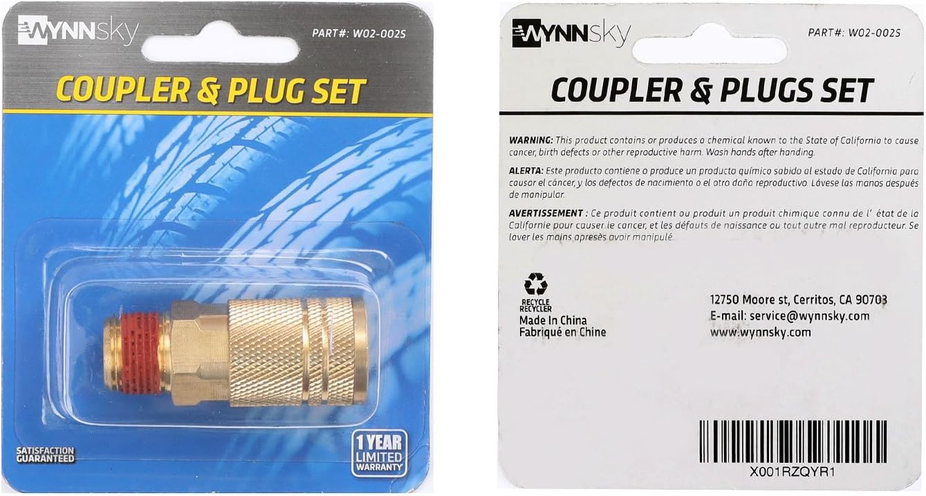 WYNNsky Industrial Air Coupler, 1/4 Inch Body Size, 3/8 Inch NPT Male Threads Size, Brass Air Compressor Hose Fitting