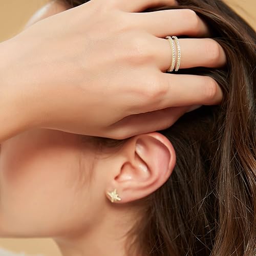 Miniatura 5 de Mameloly Alianzas de boda para mujer, delicadas circonitas cúbicas de media eternidad, apilables, refuerzo de compromiso, doble anillo tamaño 4-12,