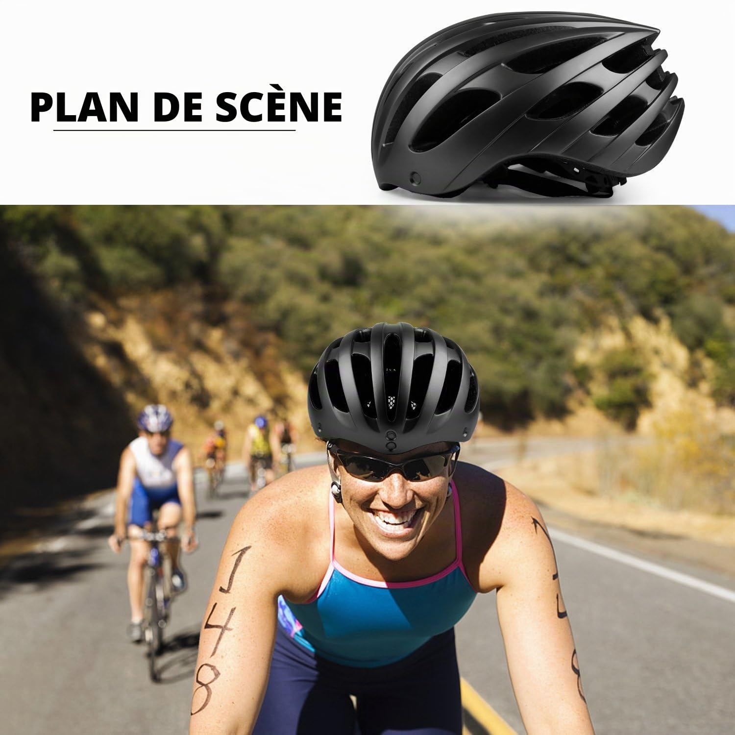 KINGLEAD Casque de Vélo MTB avec Lunettes Magnétiques et Lumière Rechargeable USB, Casque de Course Ajustable avec Bandes Réfléchissantes