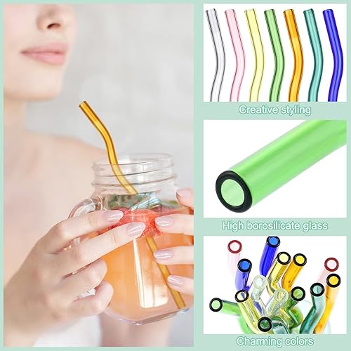 Miniatura 3 de 14 pajitas onduladas de vidrio transparente de borosilicato de 0.315 x 7.874 in, bonitas pajitas de vidrio de colores, divertidas pajitas de vidrio