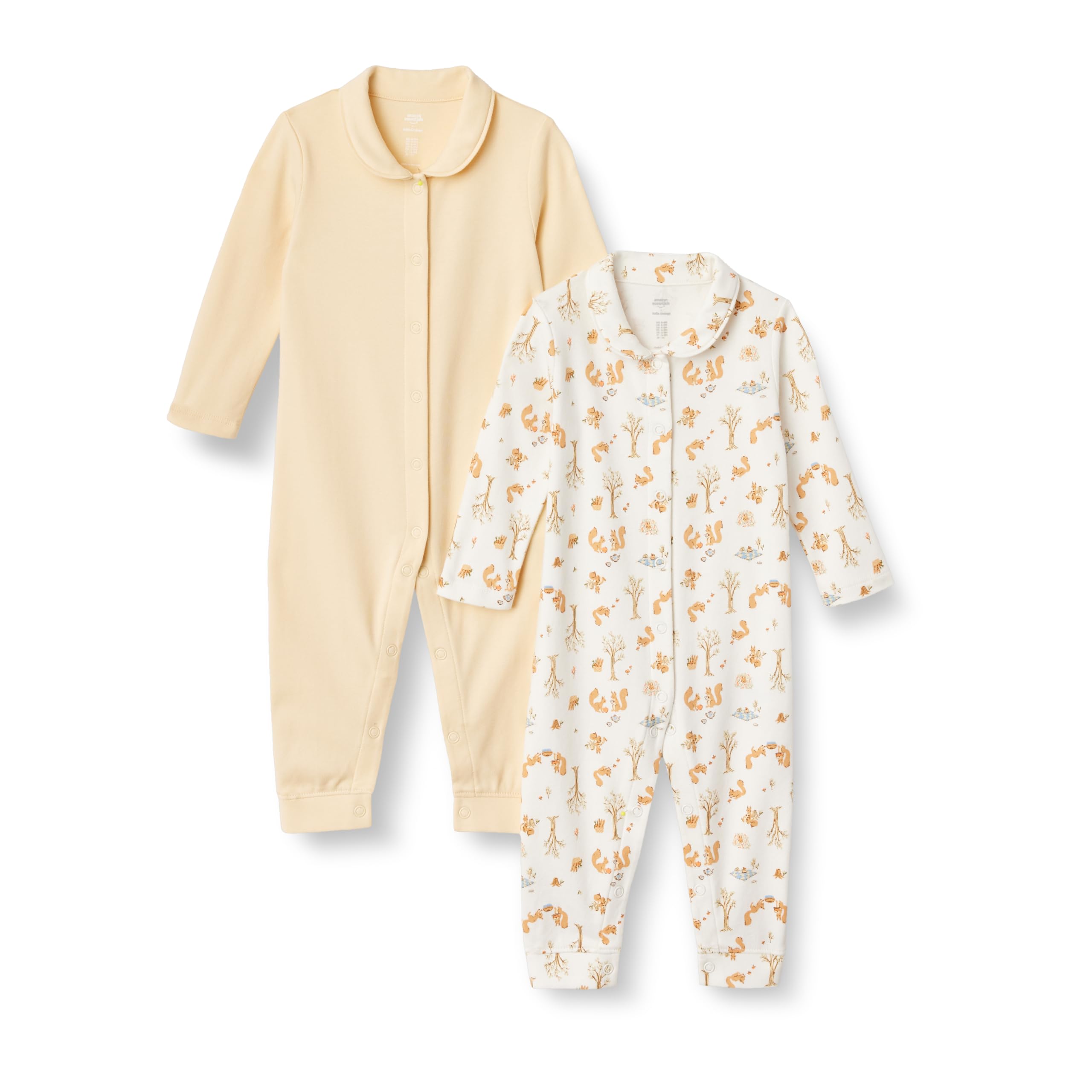 Amazon Essentials x Sofia Grainge Unisex Babies' Footless Sleepsuit, Pack of 2, Pale Yellow/Squirrel Picnic, Premature