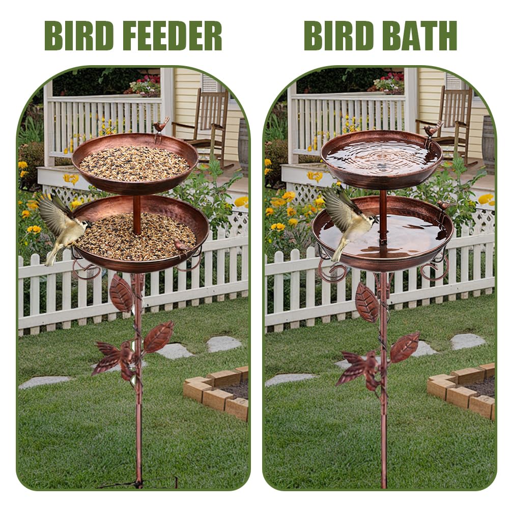 SKIKHN Comedero y Bebedero para Pájaros Exterior,117CM Metálico Bebedero para Pájaros de Pie,Baño para Pájaro para Jardín,Comedero Pajaro Exterior con Pie,Altura Baño Aves Estilo Retro Decoración — view 5