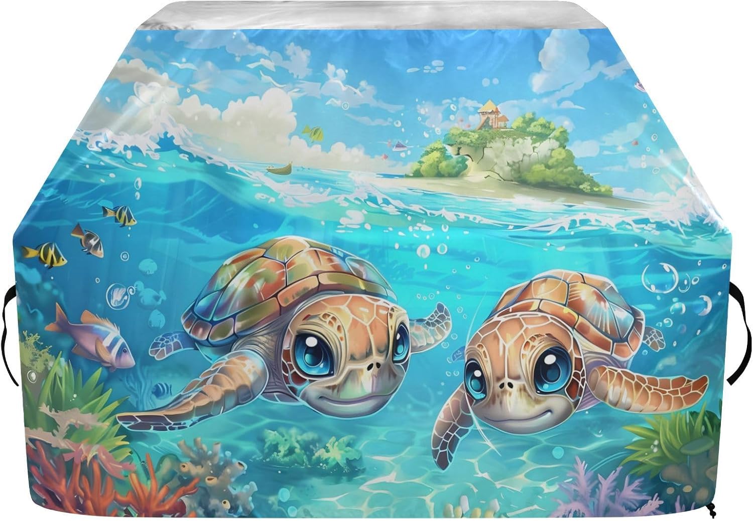 Premium Grill Cover Waterproof Bright Rainbow Wave Barbecue Cover Fade Resistant BBQ Cover Heavy Duty Fits Grill Widths Up to 25 in (A Lovely Turtle Swimming Sea)