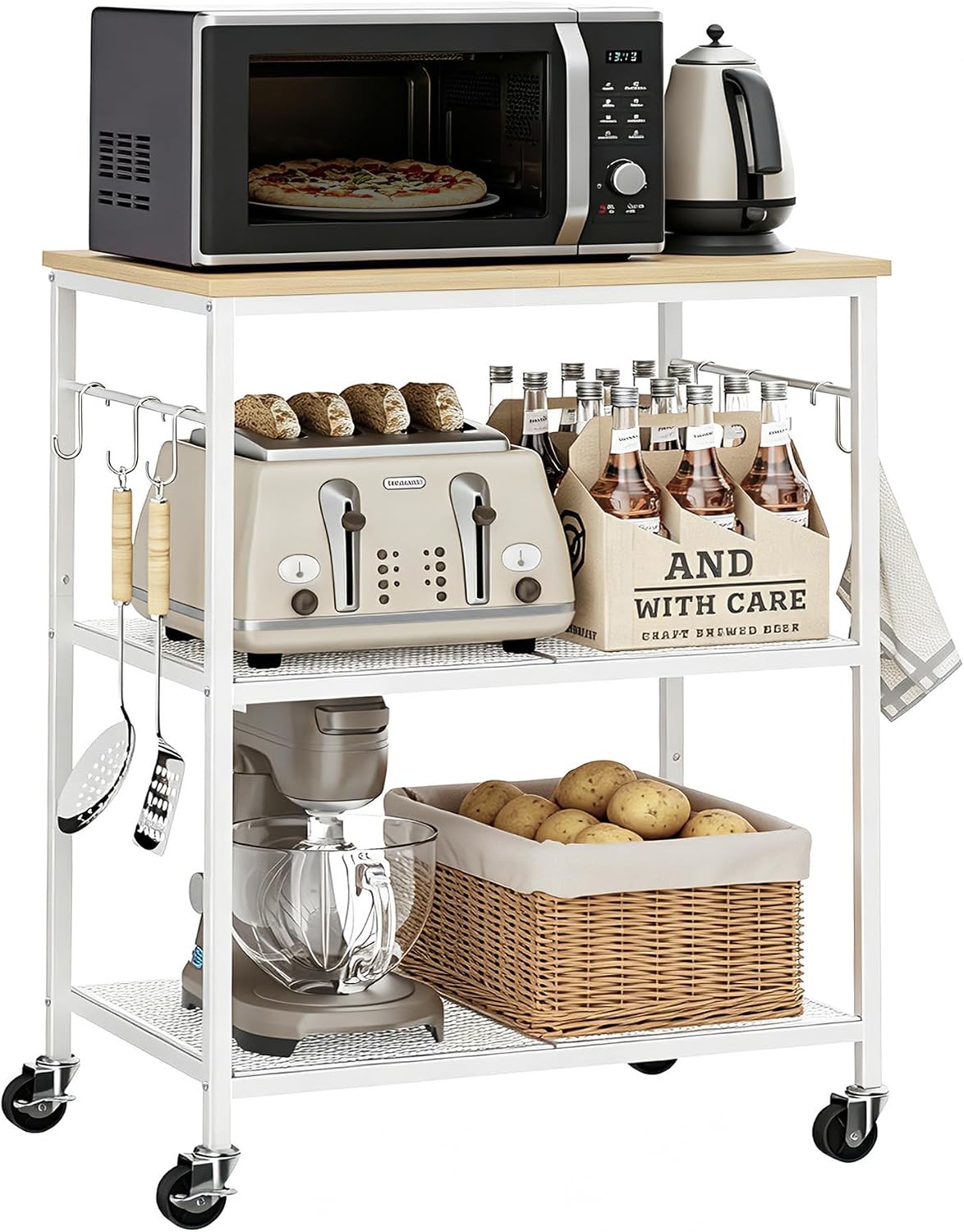 Homleke 3-Tier Rolling Kitchen Microwave Cart, Utility Cart