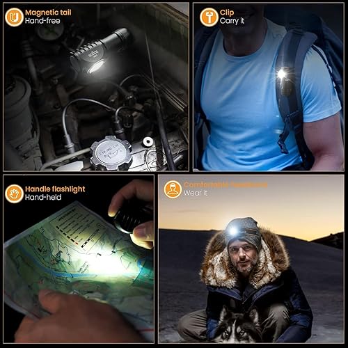 Miniatura 7 de Linterna para la cabeza LED Sofirn recargable, HS10 de 1100 lúmenes con ángulo recto, linterna con CRI alto de 90, LED LH351D, luz de cabeza potente