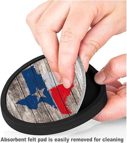 Miniatura 3 de Posavasos de silicona antideslizante con almohadilla de fieltro absorbente extraíble impreso, juego de 4 – Texas Map