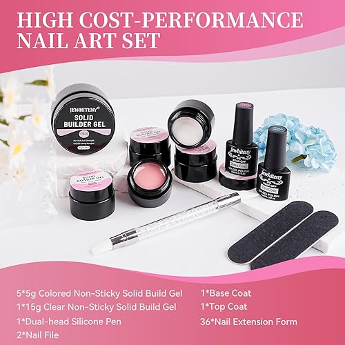 Miniatura 29 de JEWHITENY Kit de extensión de uñas de gel polivinílico de 14 piezas con máquina de taladro UV luz de uñas todo en un kit de inicio de poligel Juego