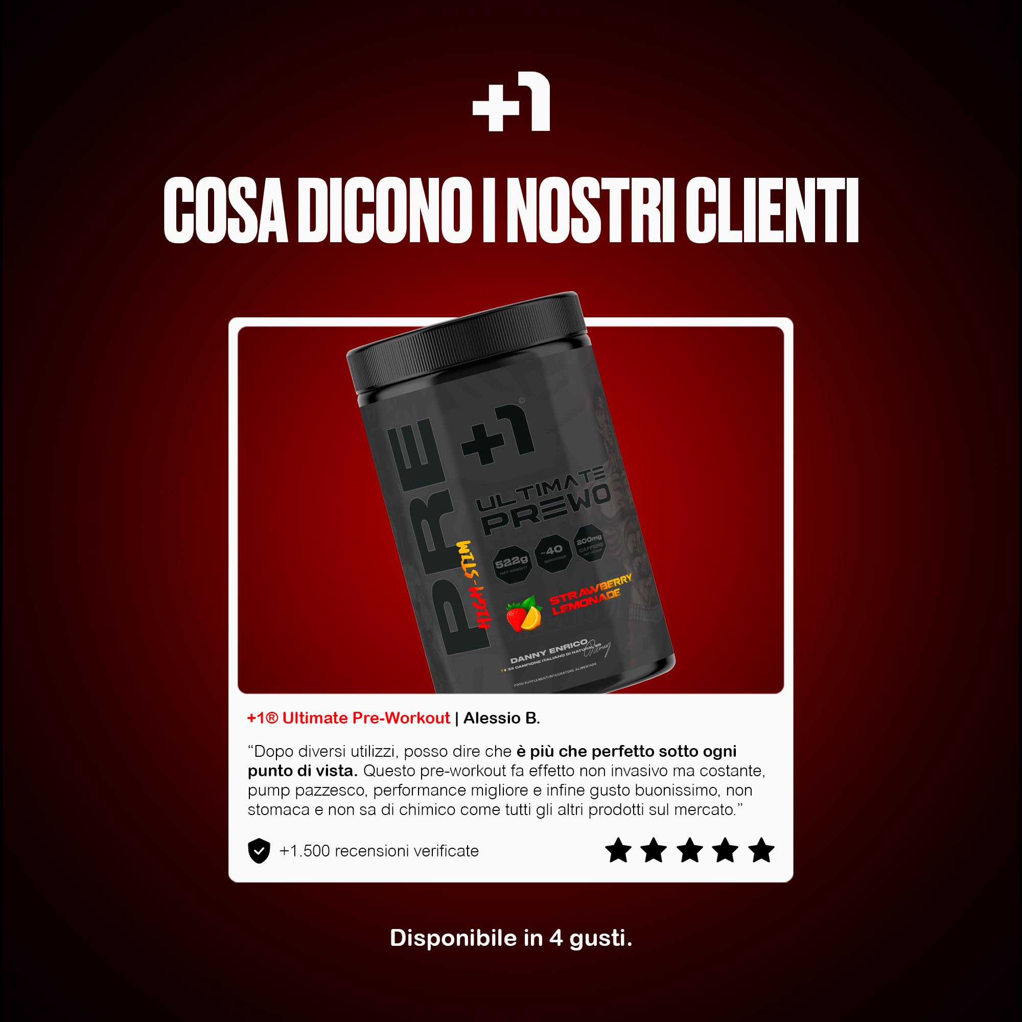 +1® Pre Workout Definitivo - Massima Performance, Dosi Scientifiche e Gusto - 200 mg Caffeina - Citrullina, Beta Alanina, Betaina e Glicerolo - No Formicolii - 517 g, 40 Porzioni - Strawberry Lemonade