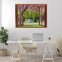 Vista 13 de wall26 Adhesivo de pared extraíble/mural de pared, vista de ventana, rústico, cielo nublado, árbol, lago, reflejo de naturaleza, desierto