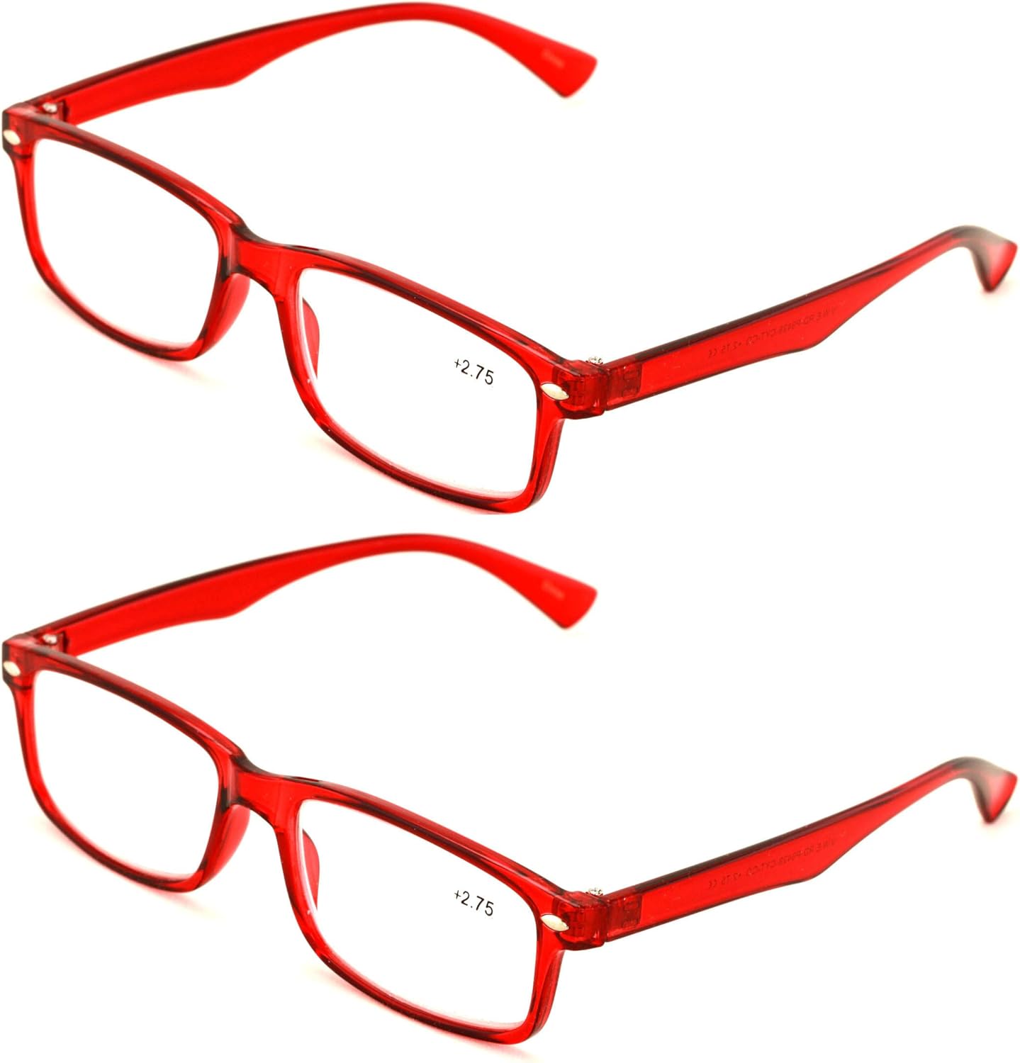 V.W.E. 2 Pairs Casual Rectangular Reading Glasses - Stylish Simple Readers Magnification Transparent Blue Red Clear - Image 2