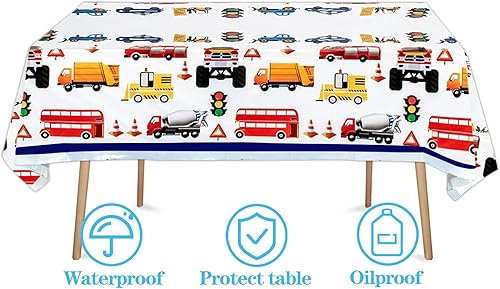 Miniatura 6 de Carros de tráfico, camiones, suministros de fiesta, platos de papel, servilletas, mantel de transporte, juego de vajilla temática de vehículos de