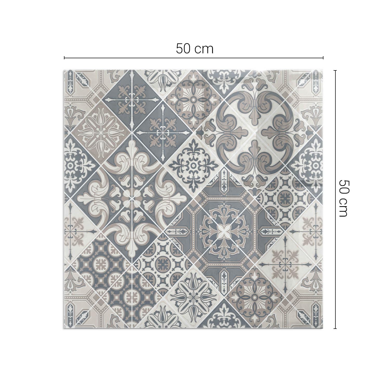 Piastra per camino e stufa 50x50 cm Protezione del Pavimento di Vetro Temperato Quadrato Resistente a Scintille Design Elegante Resistente alle Alte Temperature - Motivo decorativo a mosaico