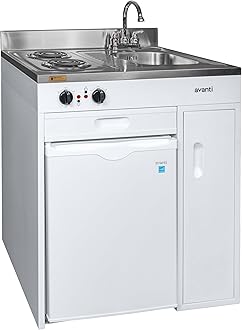 Avanti CK3016 Energy Star Certified Full Compact Kitchen, Built in Kitchenette Stainless Steel Counter, Two Element Cooking Range, Refrigerator & Storage, 30-Inch, White