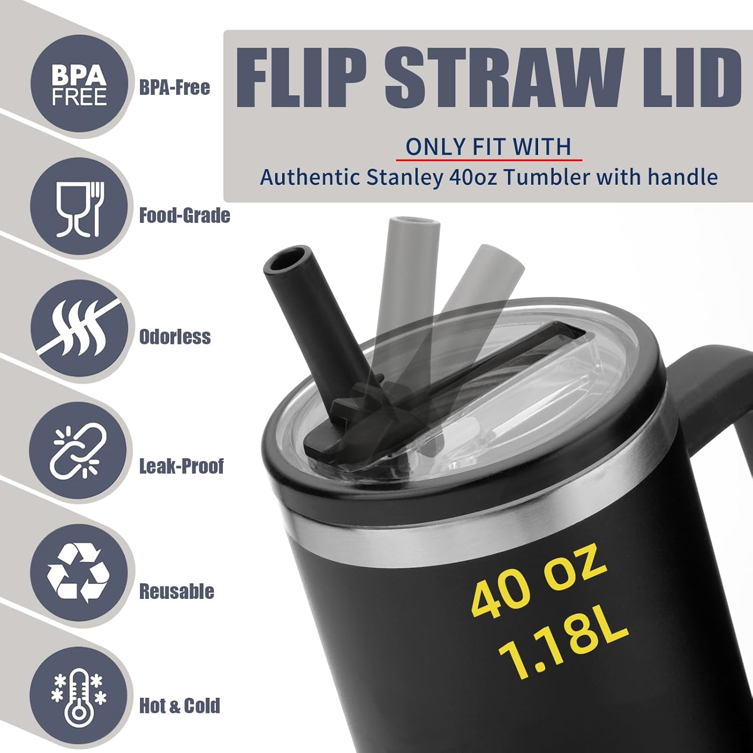 2 Pack Leakproof Stanley Lid Replacement 40 oz for Quencher H2.0 Cup Accessories, Cream-colored, Flip Straw Leak Proof 40oz Tumbler Lid for Stanley, BPA-free Cup Top, Spill Proof Straw Cover - Image 6