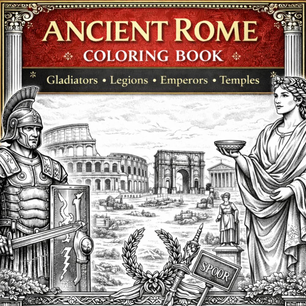 Ancient Rome Coloring Book: Gladiators, Roman Soldiers, Temples, Emperors, Colosseum: A Historical Coloring Journey Featuring Gladiators, Roman ... Iconic Roman Architecture for Adults & Teens