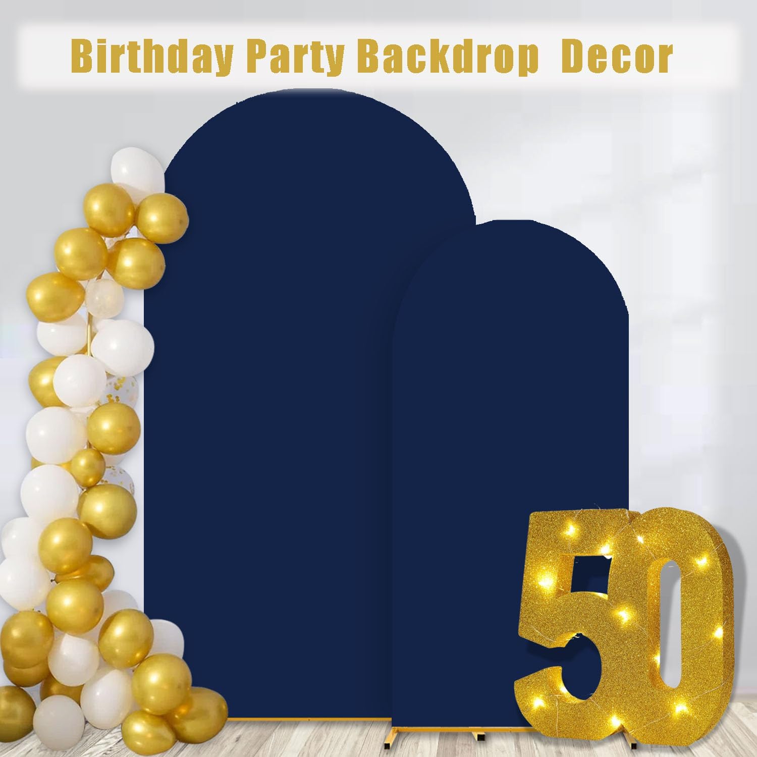 Navy Blue Arch Backdrop Cover Set of 2 Spandex Fitted Arch Covers,Chiara Baby Bridal Shower Party Birthday Banquet (Navy Blue, 7.2ft+6ft)
