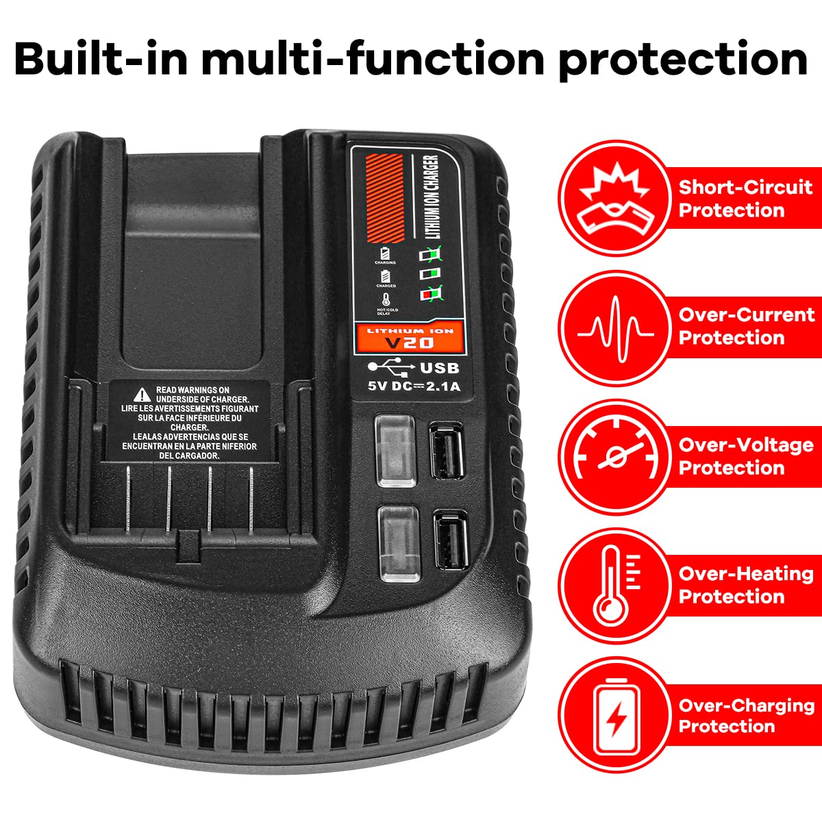 DONGPUCUN Cargador de 20 V CMCB104 para batería de litio Craftsman V20 CMCB204 CMCB202 CMCB201 CMCB209 CMCB205 CMCB100 CMCB101 de repuesto para cargador de batería Craftsman de 20 V