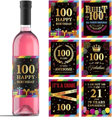 100th Birthday Wine Labels - Wine Bottle Stickers Birthday Supplies for 100 Years Old Happy Birthday Party - Gift Idea for Birthday Anniversary - ...