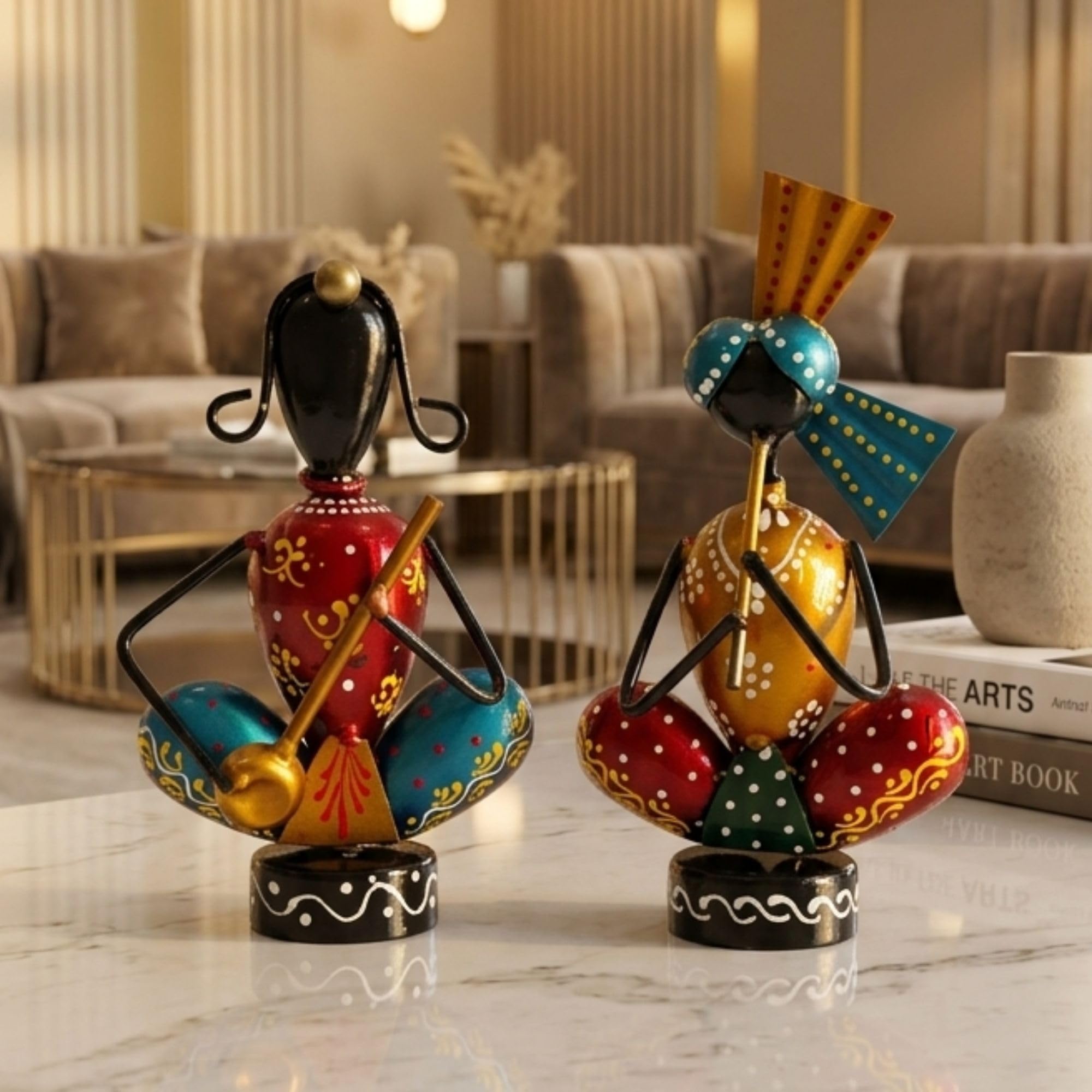 Hand-Painted Indian Musician Figurines - Set of 2 -1 Hand-Painted Indian Musician Figurines - Set of 2 -1