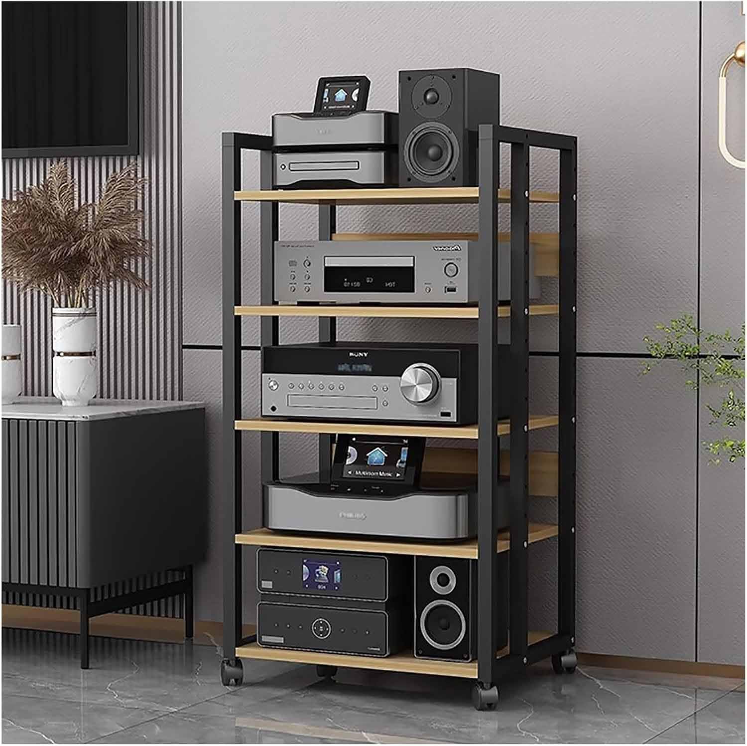 IEOWY HIFI Stand Record Player Stand 4/5/6 AV Media Cabinet Stand, Large Capacity Media Storage Rack Audio Component Entertainment Storage Unit