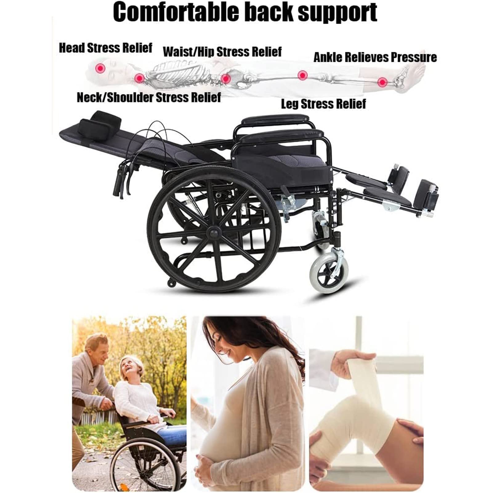 Reclinable Completo, Reclinable De Espalda Alta, Silla De Ruedas Plegable Al Aire Libre