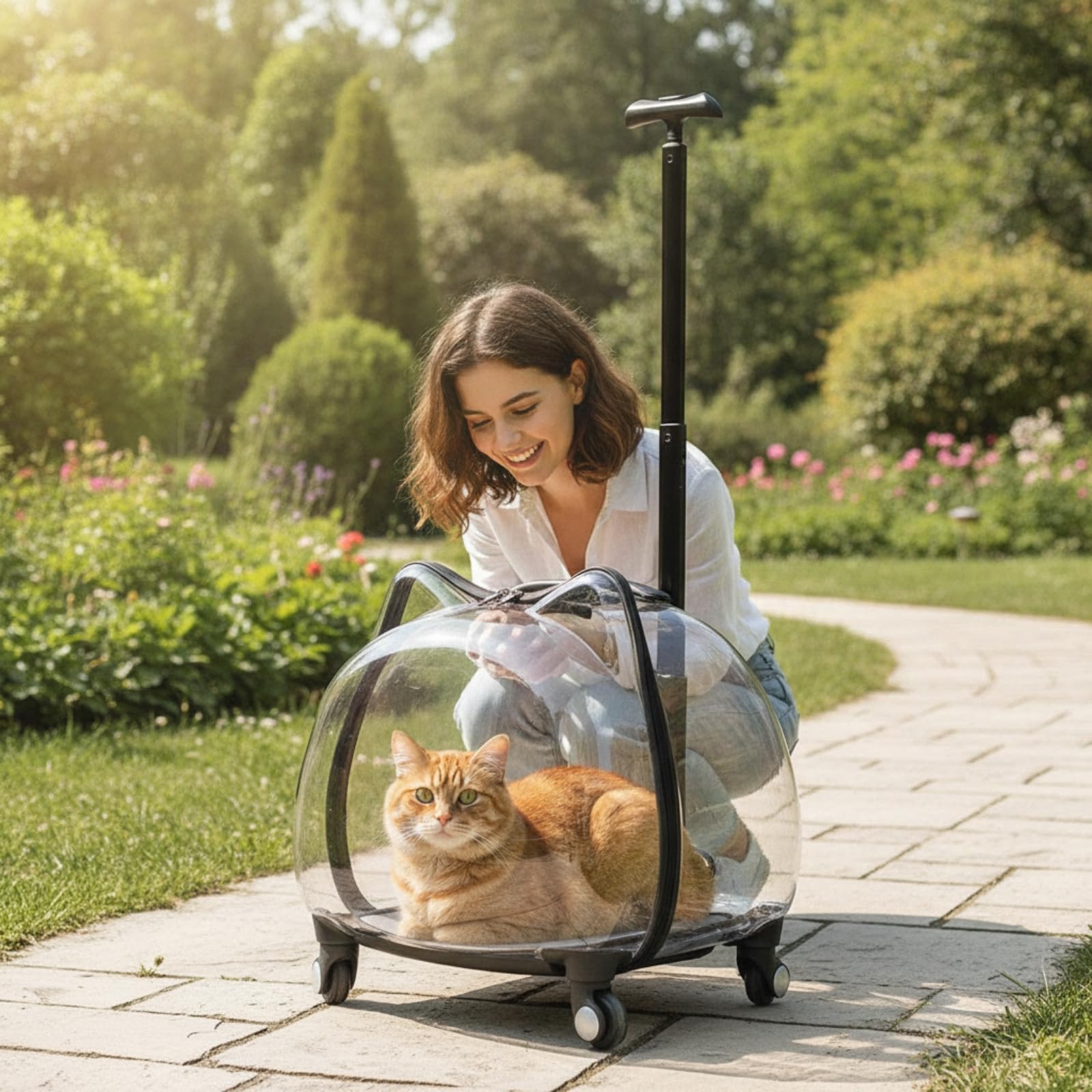 Rollbarer Kleintiertransportbehälter mit -Design Und Sichtfenstern Haustierkoffer mit Reißverschlussöffnung Und Flachem für Ausflüge Und Alltag, Rosa