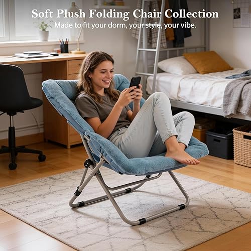 Miniatura 9 de Silla platillo, cómodas sillas de dormitorio, silla plegable de piel sintética de gran tamaño, silla plegable con marco de metal para dormitorio,