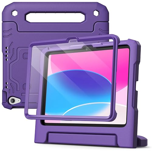 JETech Kids Cover Case for iPad (A16) 11th/10th Generation (2025/2022) with Built-in Screen Protector, Shockproof Full-Body Handle Stand Tablet Protective Cover (Purple)